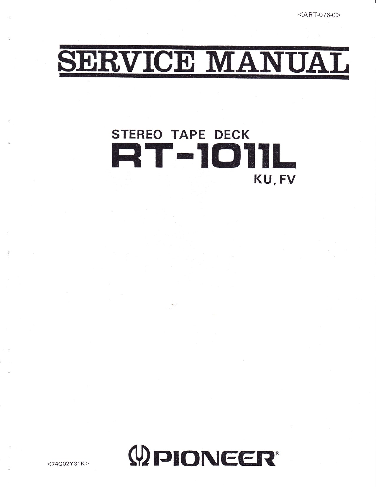 Pioneer RT-1011L Stereo Cassette Tape Deck Service Manual (Pages: 68)