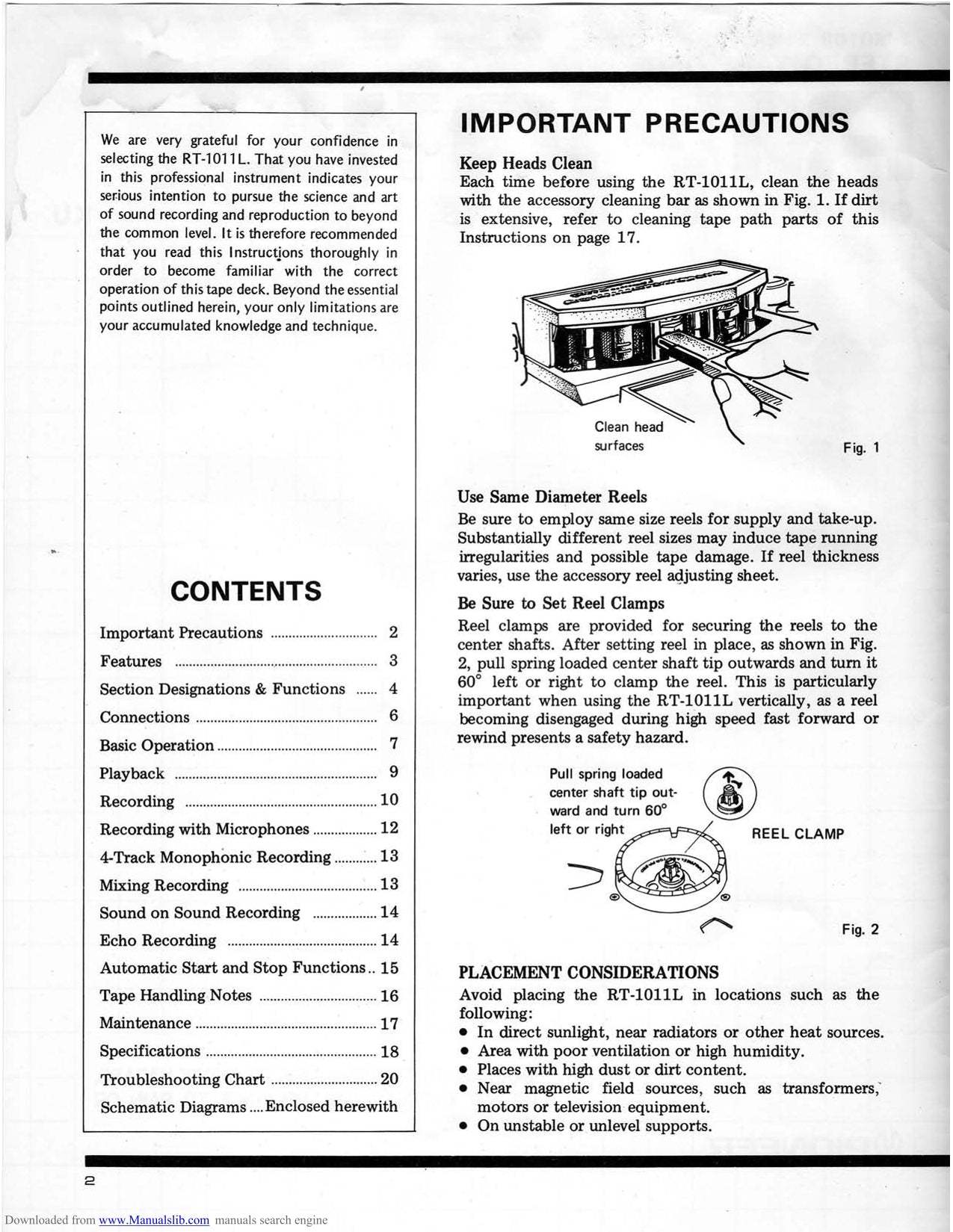Pioneer RT-1011L Reel to Reel Tape Deck Owner/ User Manual (Pages: 23)