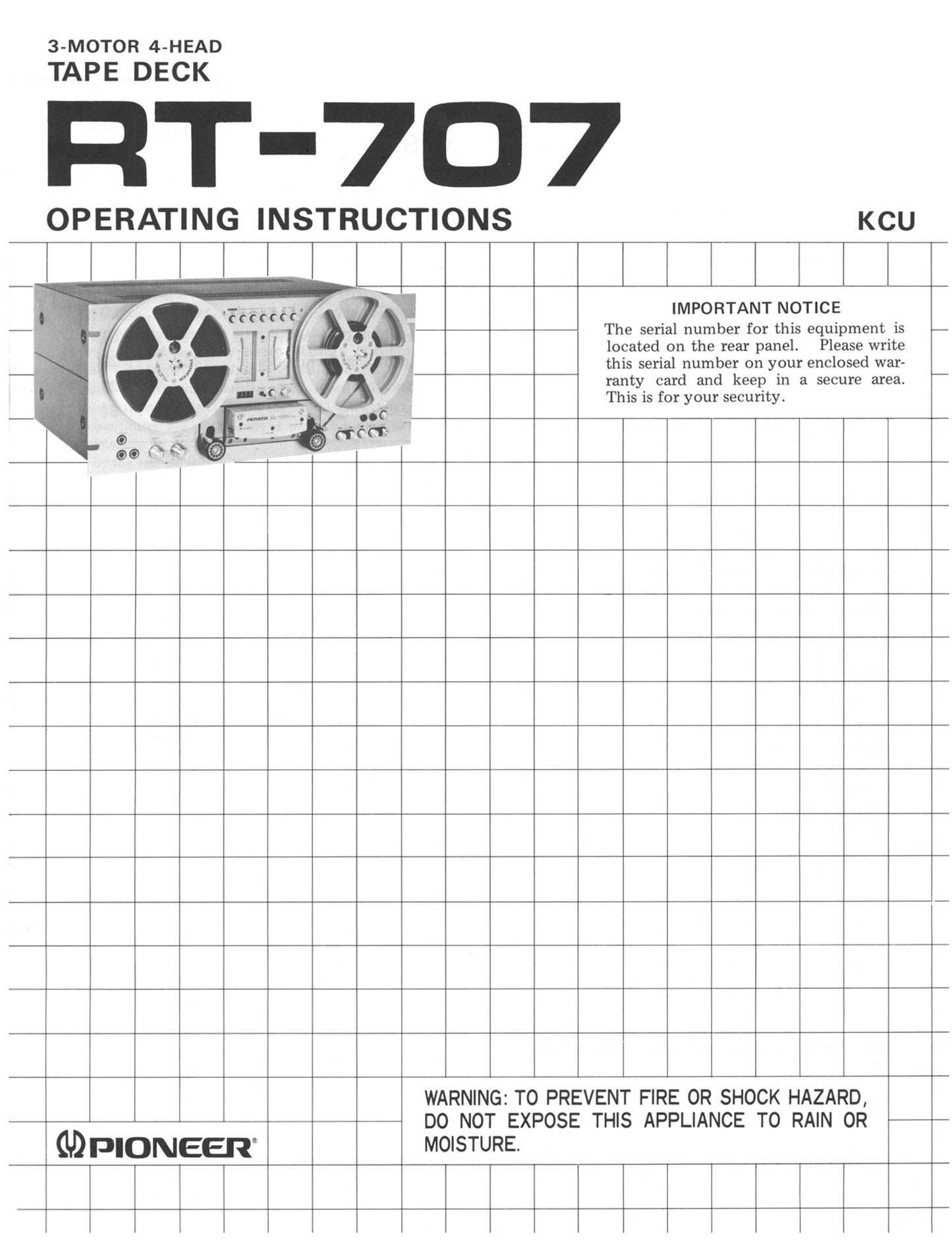 Pioneer RT-707 Reel to Reel Tape Deck Owner/ User Manual (Pages: 24)