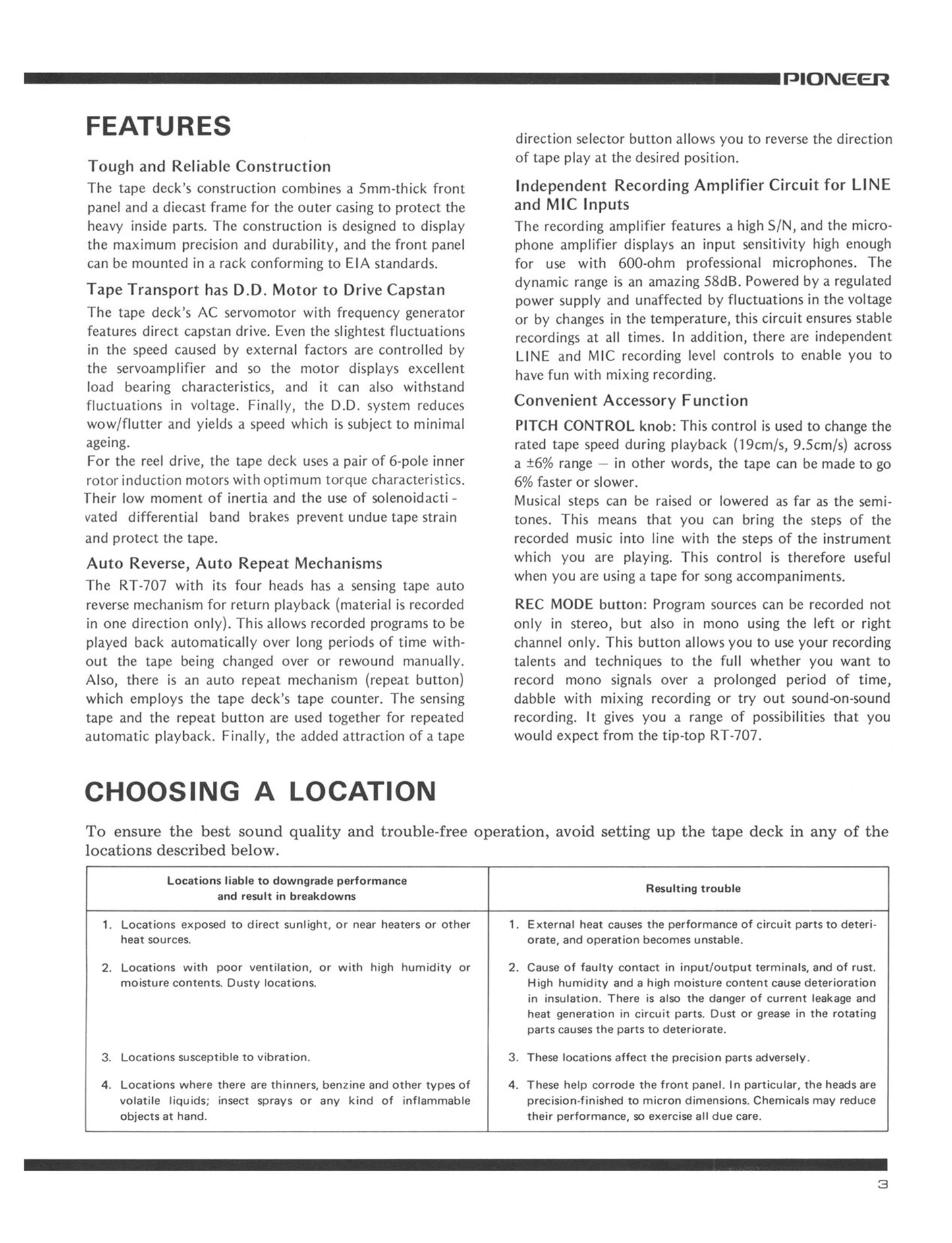Pioneer RT-707 Reel to Reel Tape Deck Owner/ User Manual (Pages: 24)