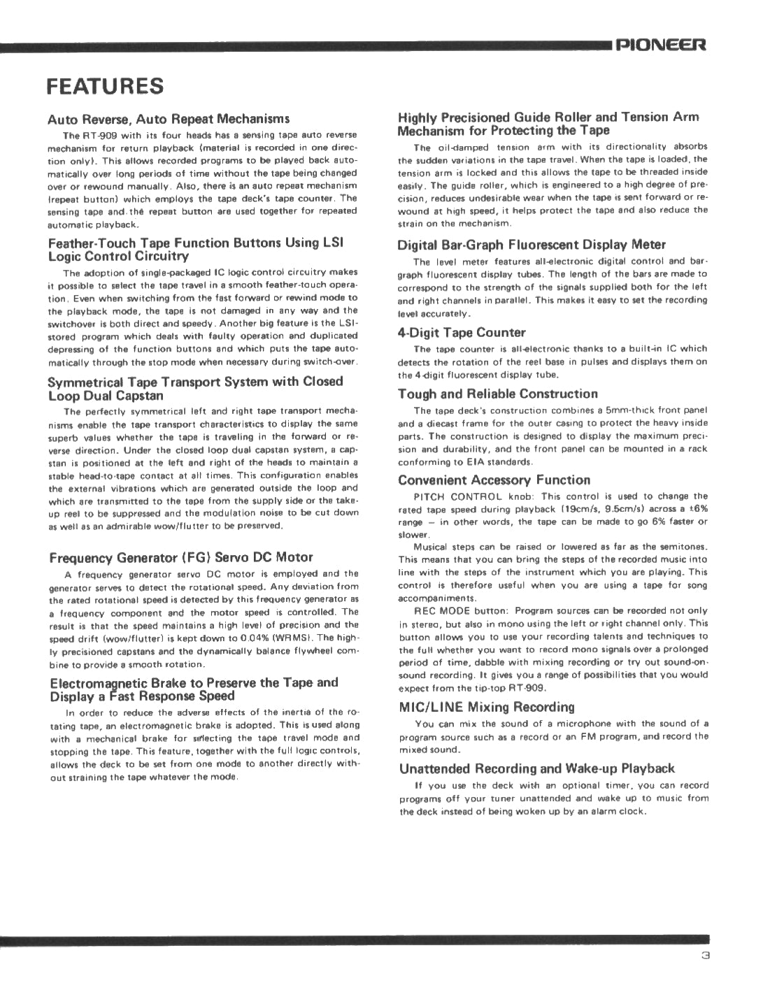 Pioneer RT-909 Reel to Reel Tape Deck Owner/ User Manual (Pages: 24)