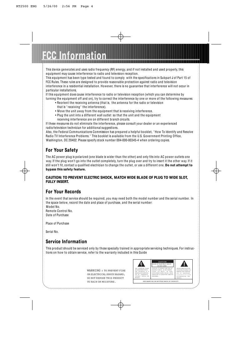 RCA RT2500 RT2500R DVD Player Operating Manual