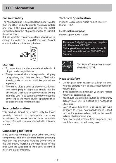 RCA RT2906 Home Theater System Operating Manual