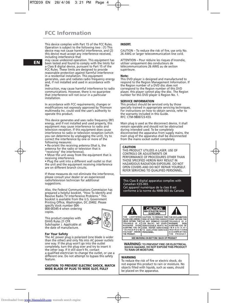 RCA RTD209 Home Theater System Operating Manual