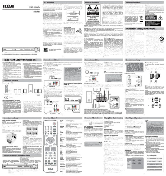 RCA RTD3131 Home Theater System Operating Manual