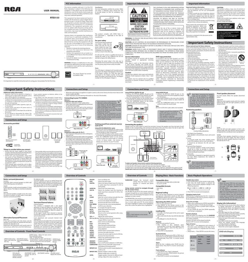 RCA RTD3133 Home Theater System Operating Manual