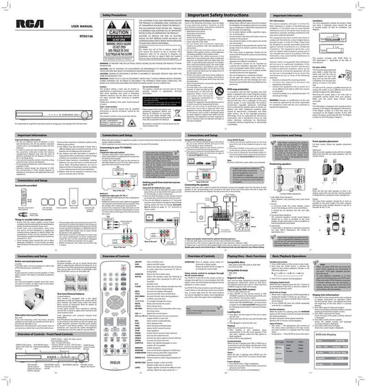 RCA RTD3136 Home Theater System Operating Manual