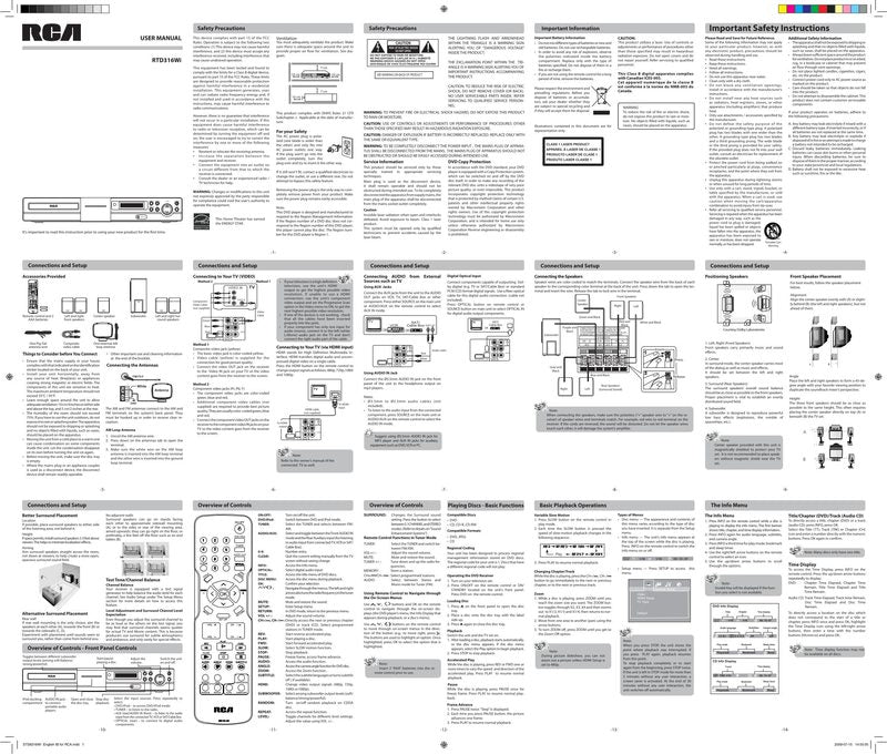 RCA RTD316WI DVD Player Operating Manual – Manuali