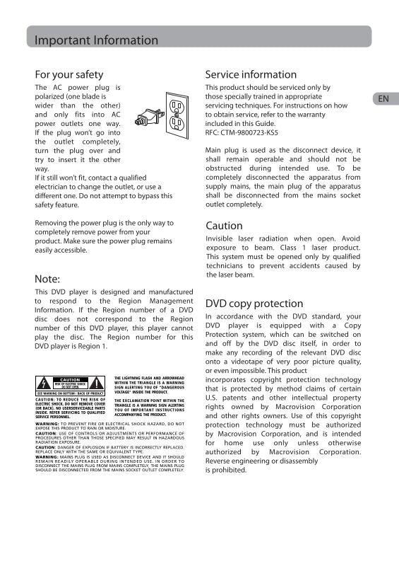 RCA RTD317W Home Theater System Operating Manual