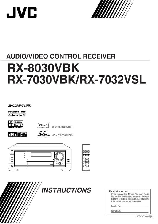 JVC RX7030VBK RX7032VSL RX8030VBK Audio/Video Receiver Operating Manual