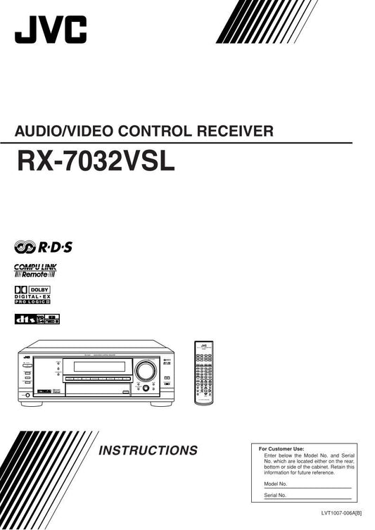 JVC RX7032 RX7032VSL Audio/Video Receiver Operating Manual