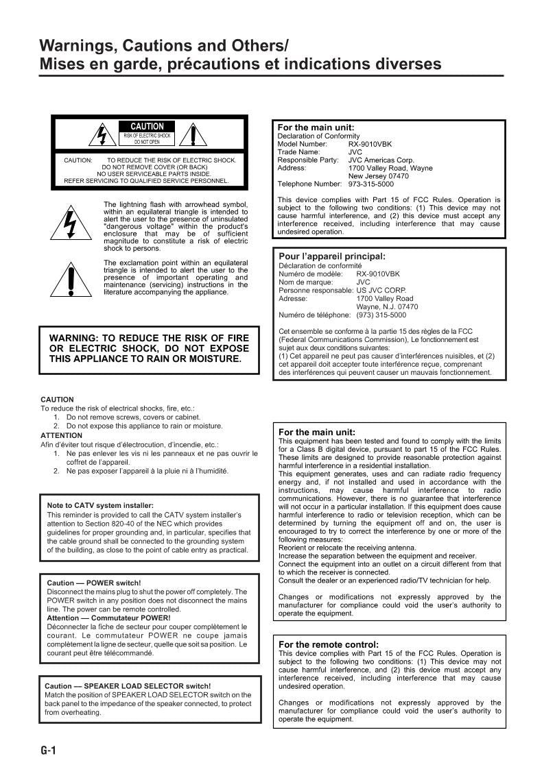 JVC RX9010VBK Audio/Video Receiver Operating Manual