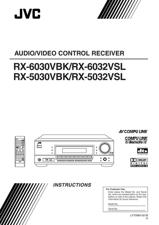 JVC RX5030 VBK RX5032 VSL RX6030 Audio/Video Receiver Operating Manual