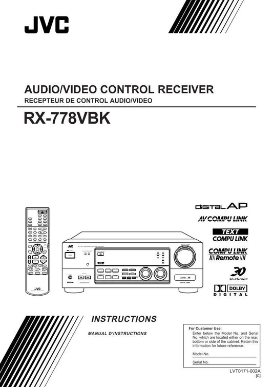 JVC RX778 VBK Audio/Video Receiver Operating Manual