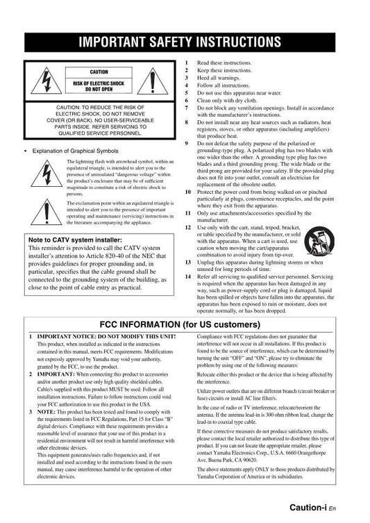 Yamaha RXV1065 RXV1065BL Audio/Video Receiver Operating Manual