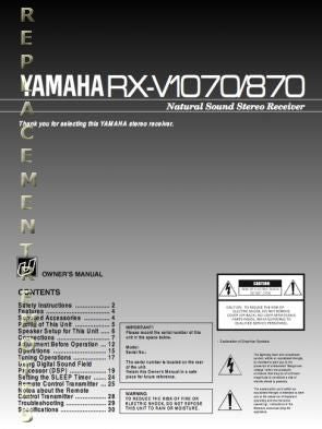 Yamaha RXV1070 RXV870 Audio/Video Receiver Operating Manual