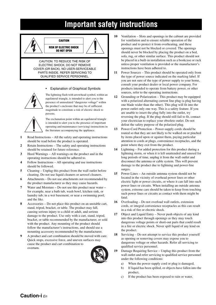 Yamaha RXV1800 Audio/Video Receiver Operating Manual