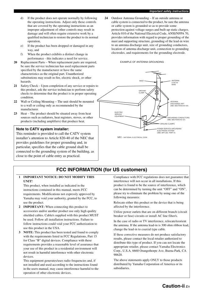 Yamaha RXV1800 Audio/Video Receiver Operating Manual