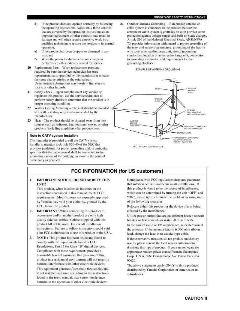 Yamaha RXV2300 Audio/Video Receiver Operating Manual