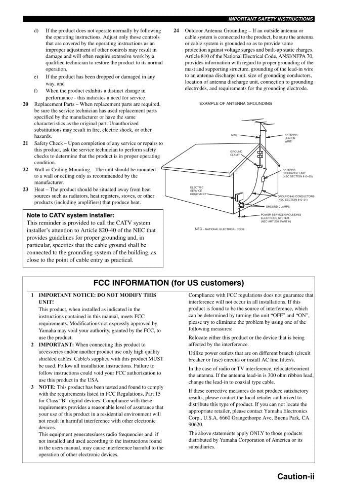 Yamaha RXV2700 Audio/Video Receiver Operating Manual