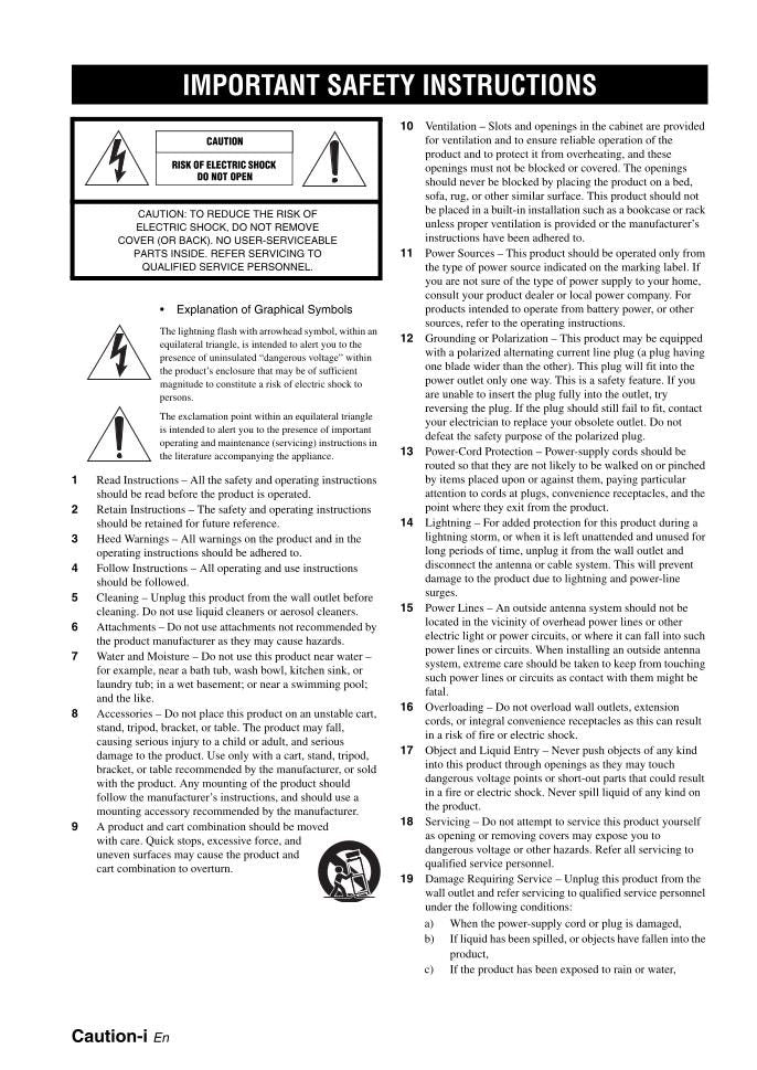 Yamaha RXV363 Audio/Video Receiver Operating Manual