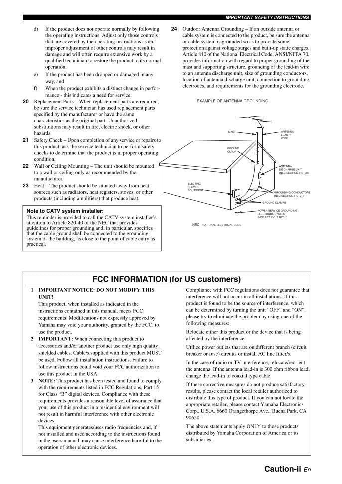 Yamaha RXV363 Audio/Video Receiver Operating Manual