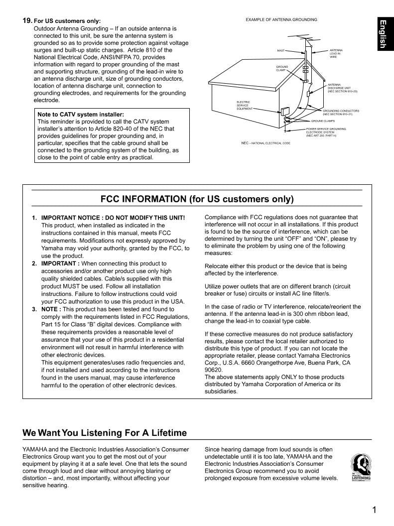 Yamaha RXV395 Audio/Video Receiver Operating Manual