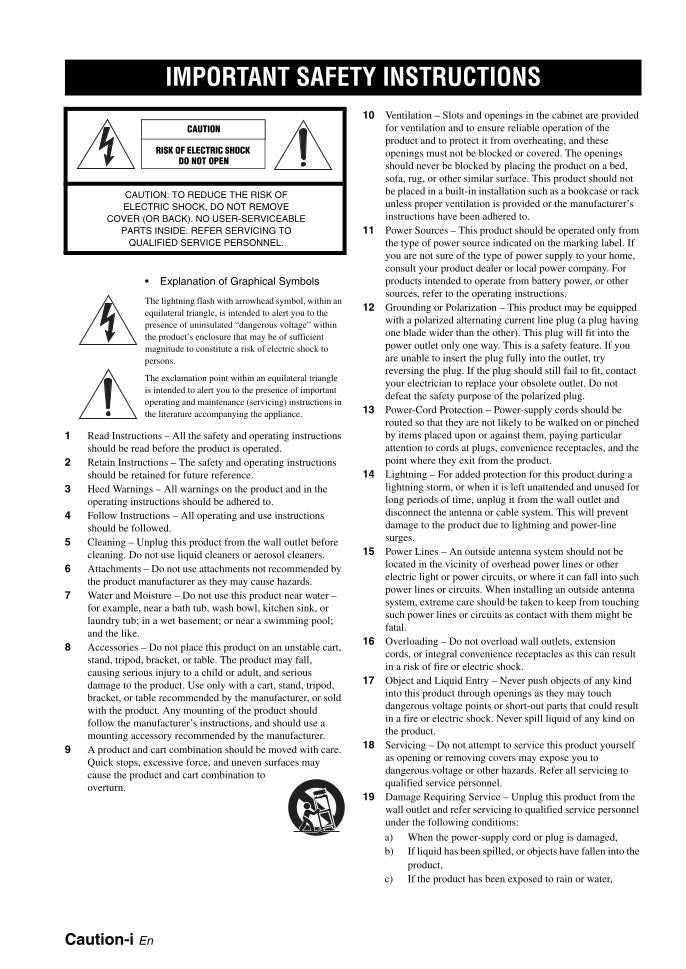 Yamaha RXV563 Audio/Video Receiver Operating Manual