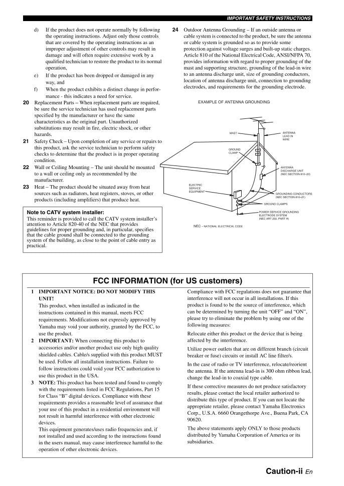 Yamaha RXV563 Audio/Video Receiver Operating Manual