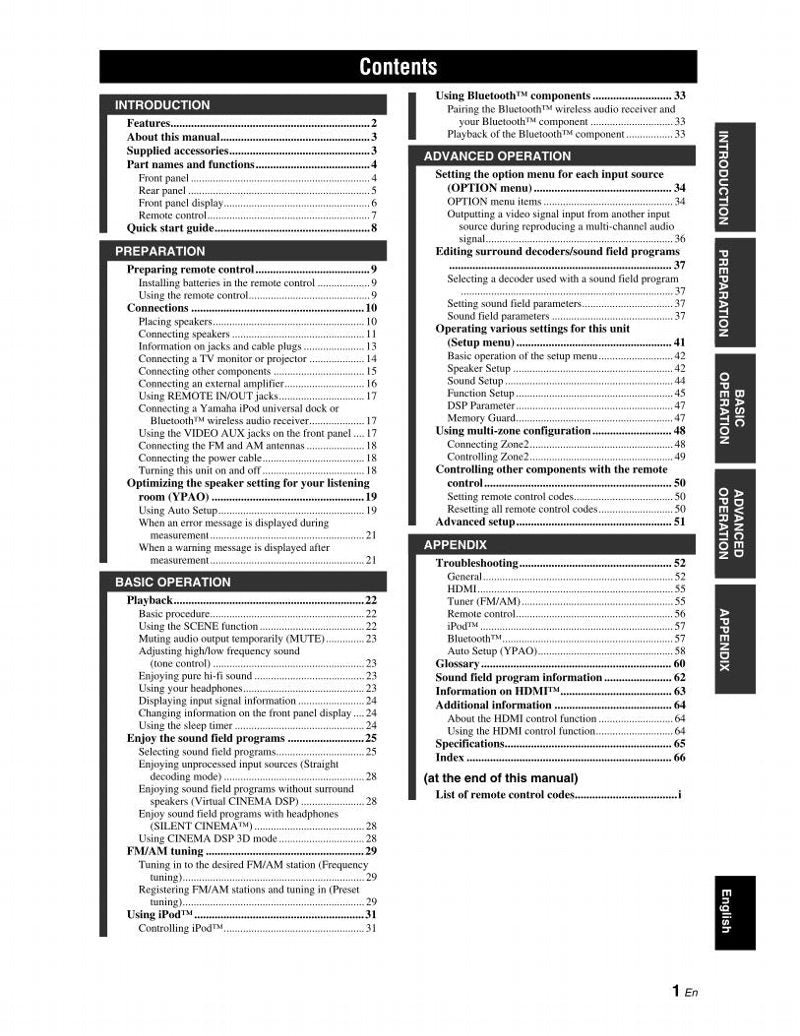 Yamaha RXV665 Audio/Video Receiver Operating Manual