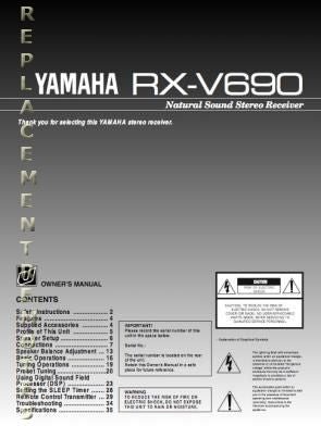 Yamaha RXV690 Audio/Video Receiver Operating Manual