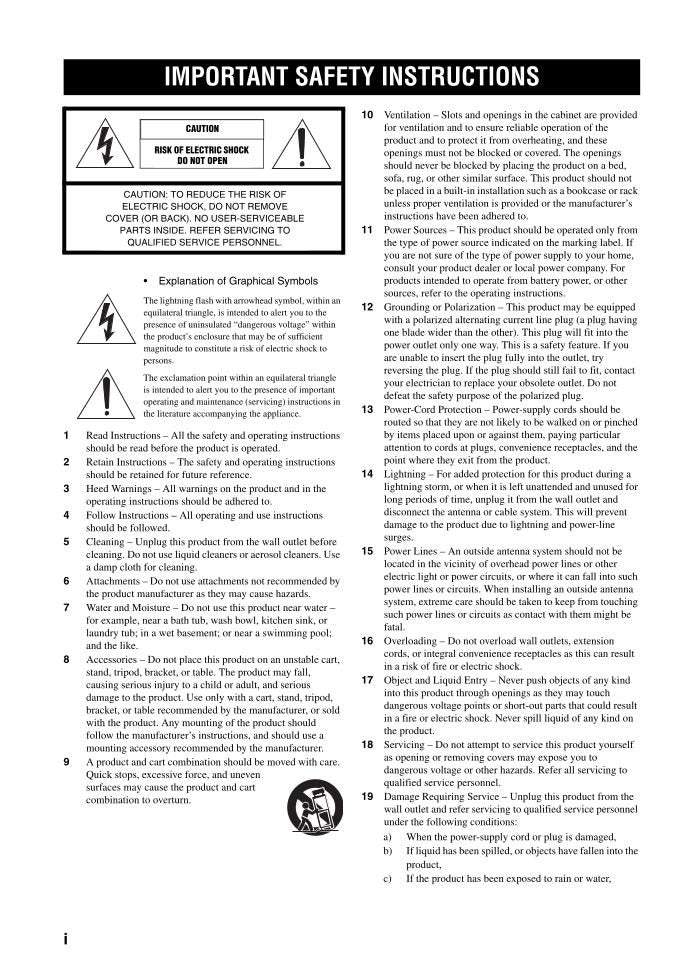 Yamaha RXV750 Audio/Video Receiver Operating Manual