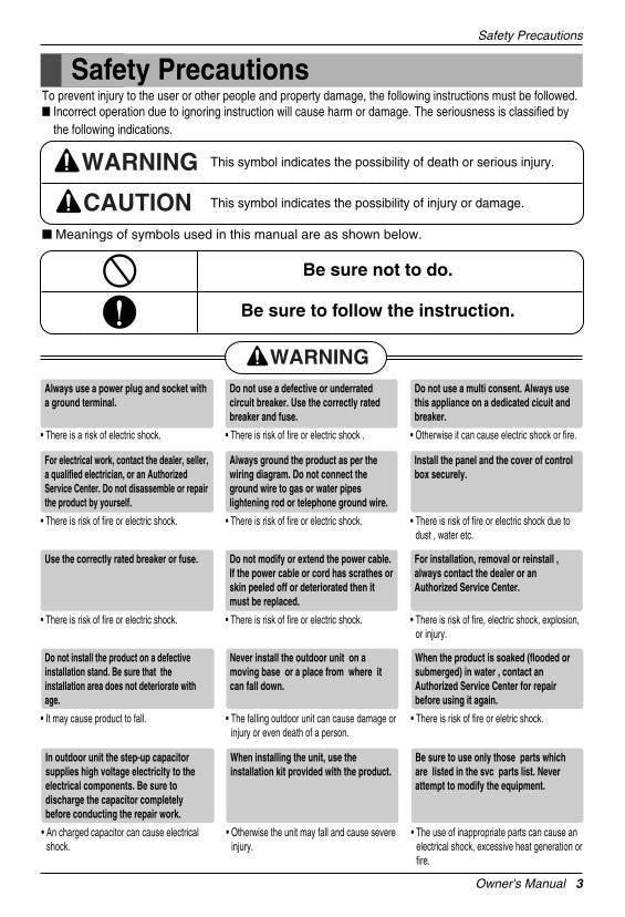 LG 6711 A20039 N Air Conditioner Unit Operating Manual