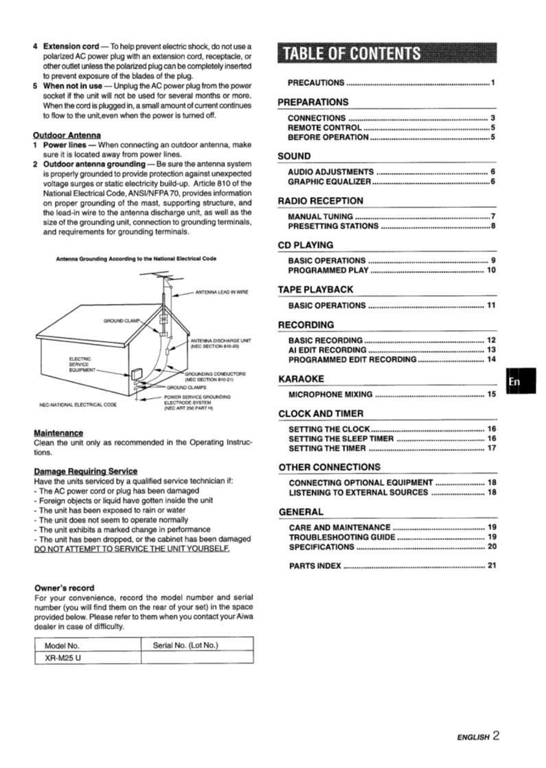 Aiwa XRM25 XRM25U Audio System Operating Manual