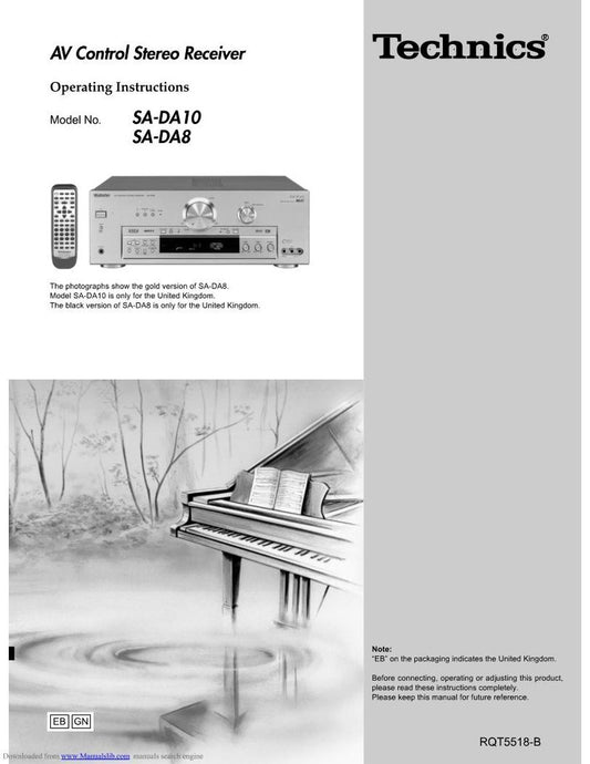 Technics SADA10 SADA8 Audio/Video Receiver Operating Manual