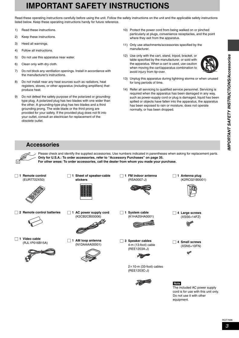 Panasonic SAHT920 SCHT920 DVD Player Operating Manual