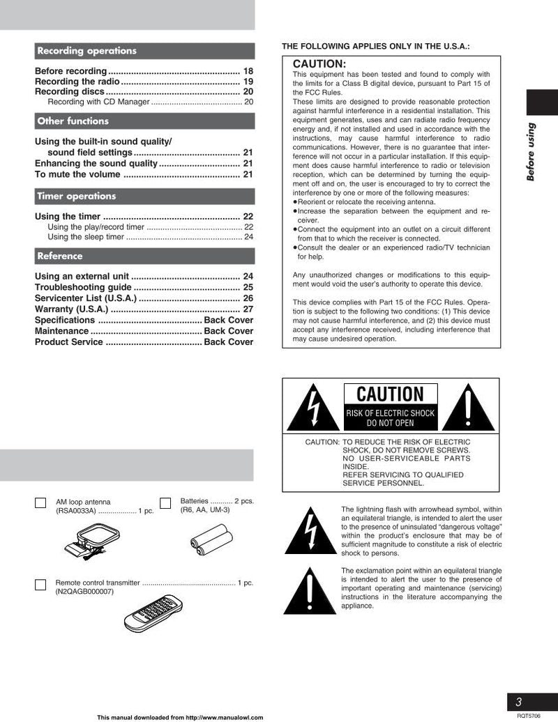 Panasonic SAPM11 Audio System Operating Manual