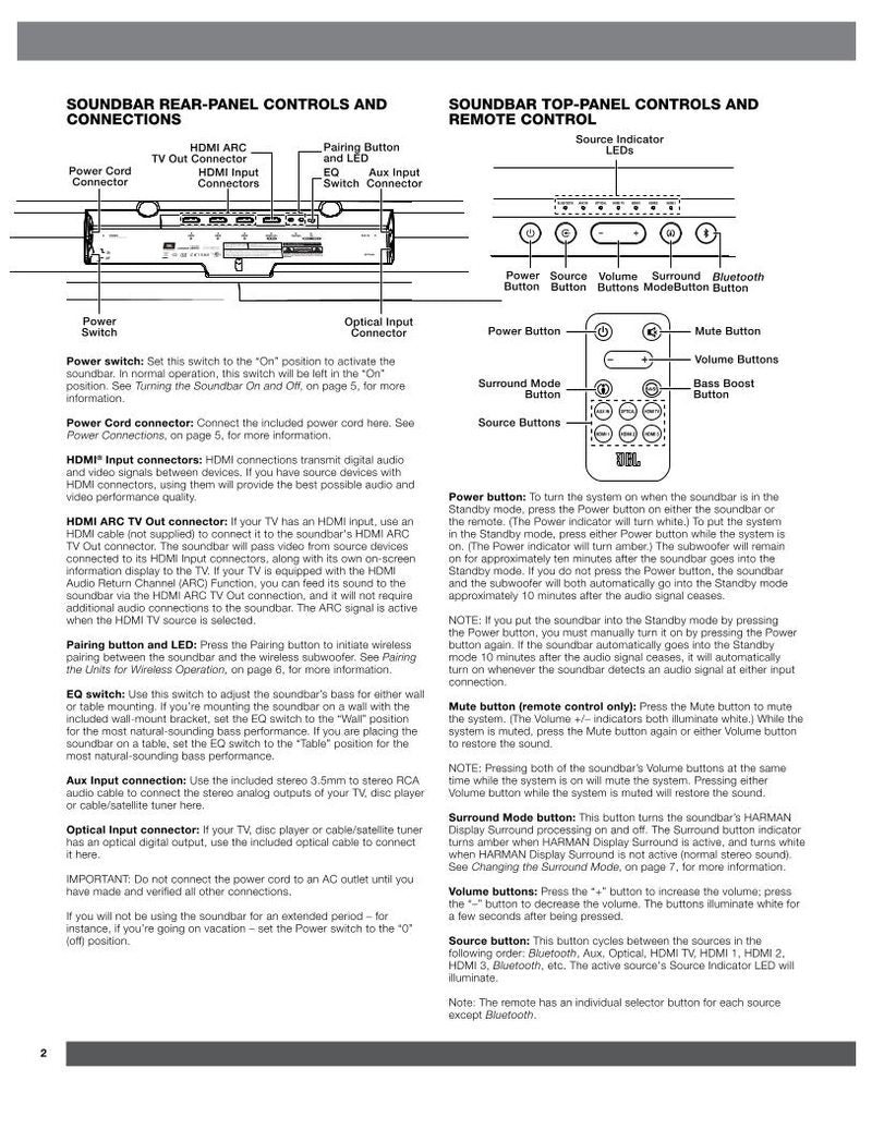 JBL SB400 Sound Bar System Operating Manual