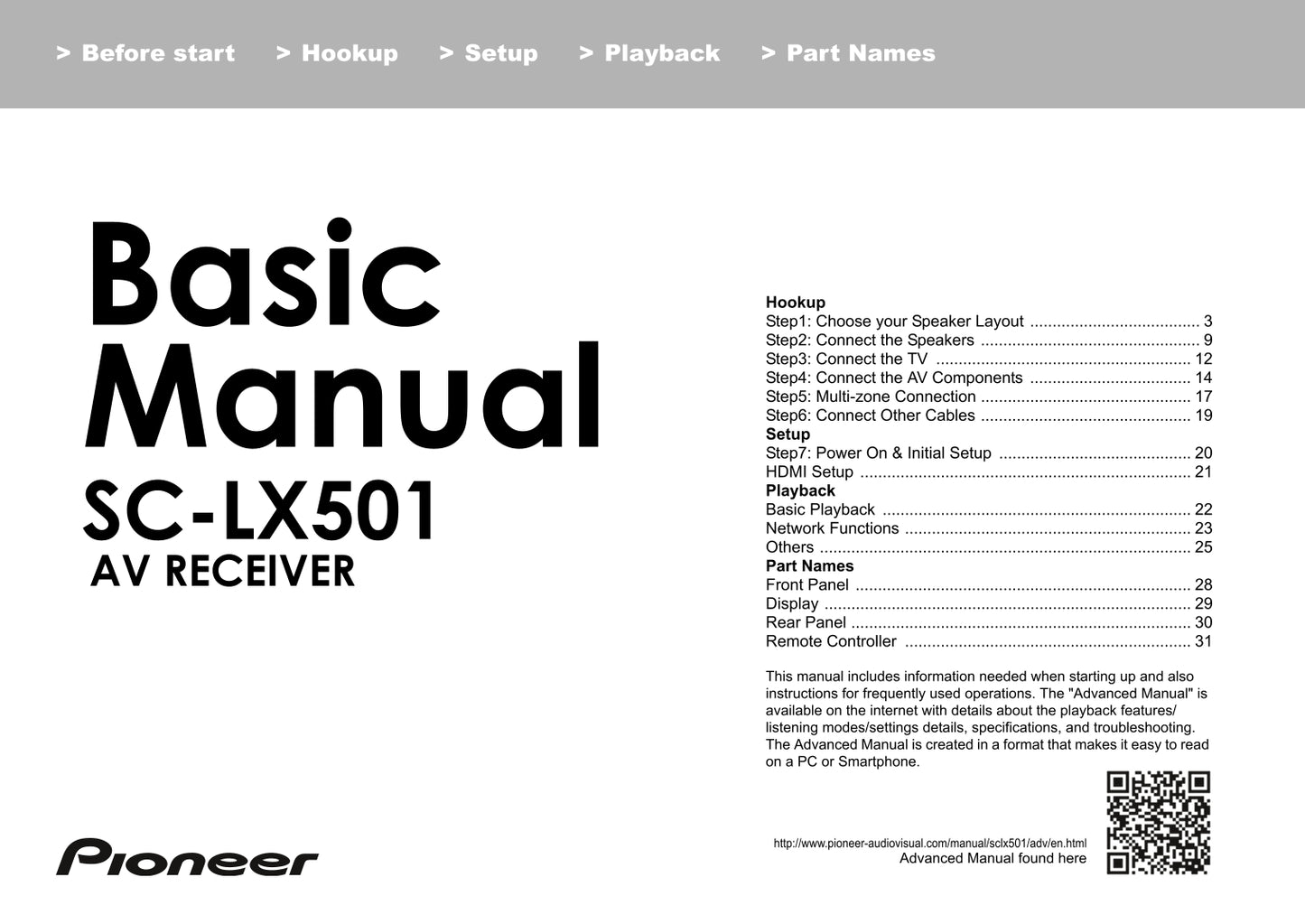 Pioneer SC-LX501 Receiver Owner/ User Manual (Basic) (Pages: 36)