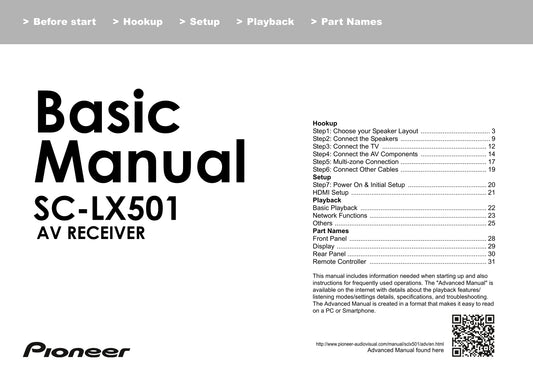 Pioneer SC-LX501 Receiver Owner/ User Manual (Basic) (Pages: 36)