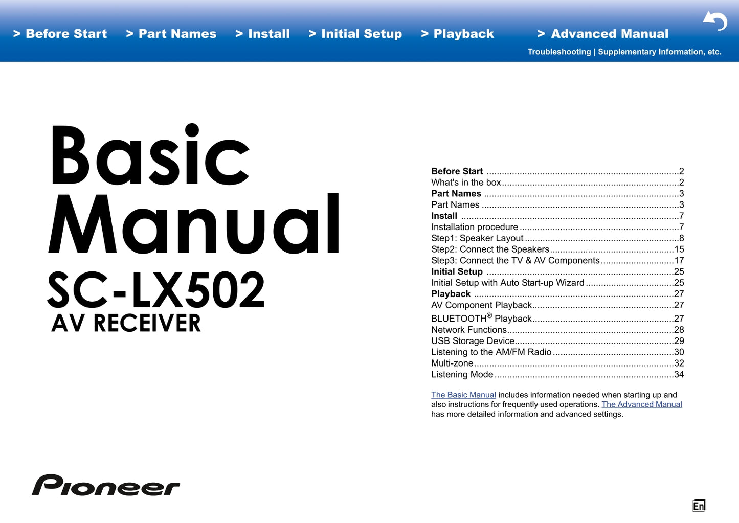 Pioneer SC-LX502 Receiver Owner/ User Manual (Advanced) (Pages: 100)