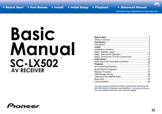 Pioneer SC-LX502 Receiver Owner/ User Manual (Advanced) (Pages: 100)