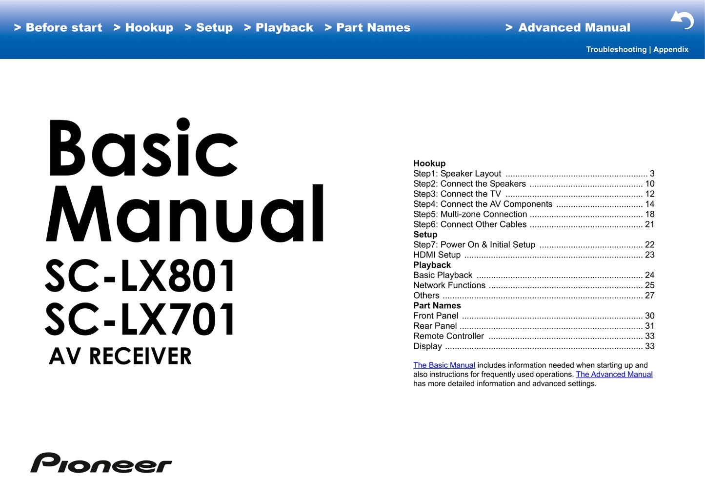 Pioneer SC-LX701 & SC-LX801 Receiver Owner/ User Manual (Advanced) (Pages: 117)