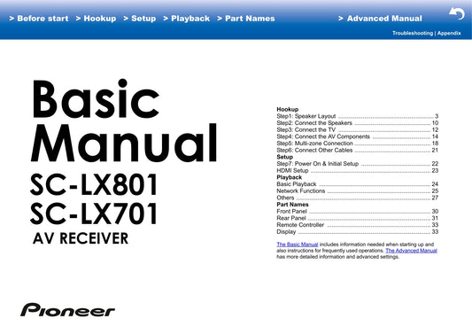 Pioneer SC-LX701 & SC-LX801 Receiver Owner/ User Manual (Advanced) (Pages: 117)