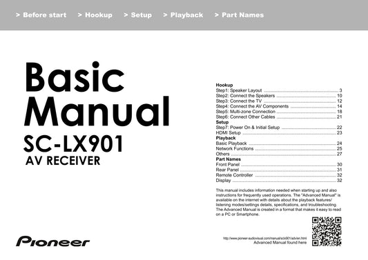 Pioneer SC-LX901 Receiver Owner/ User Manual (Basic) (Pages: 36)