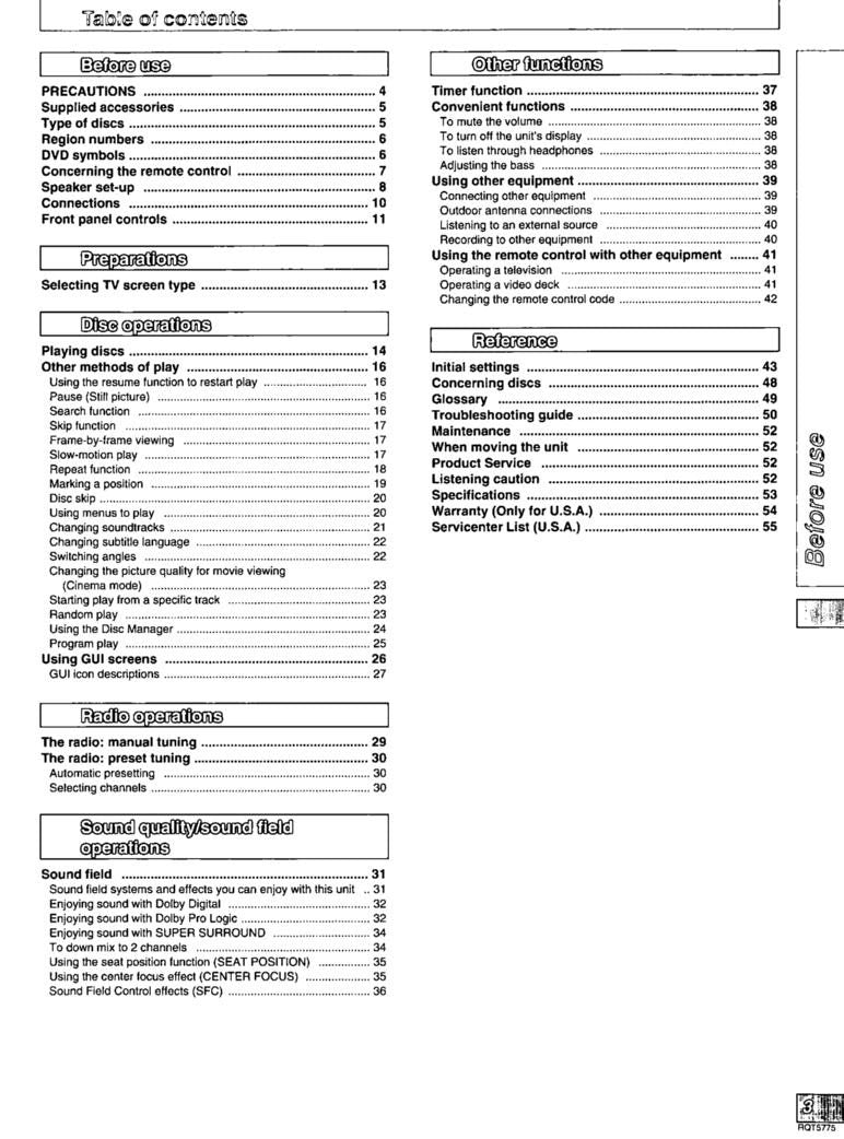 Panasonic SCHT65 SCHT70 Audio System Operating Manual