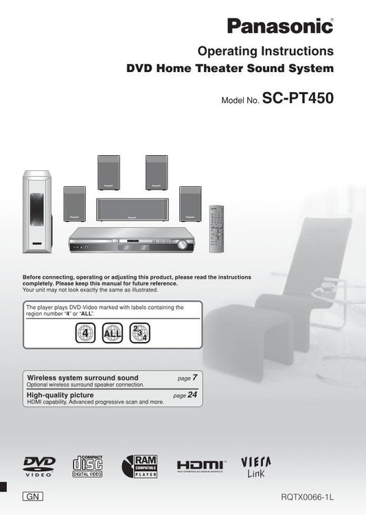 Panasonic SCPT450 Home Theater System Operating Manual