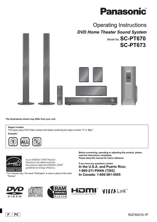 Panasonic SCPT670 SCPT673 Home Theater System Operating Manual