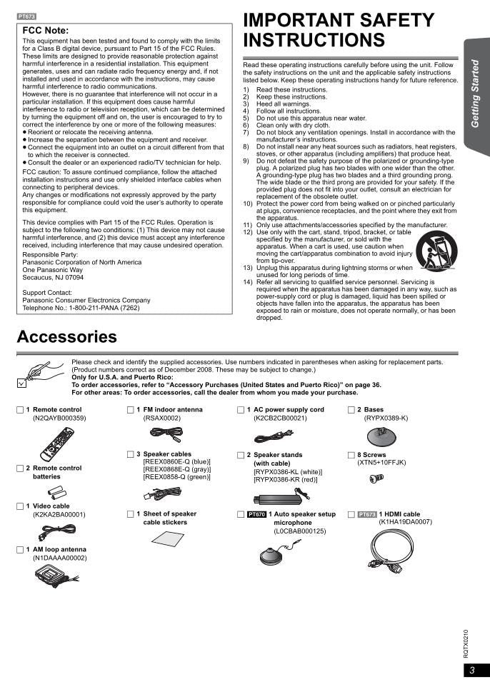 Panasonic SCPT670 SCPT673 Home Theater System Operating Manual