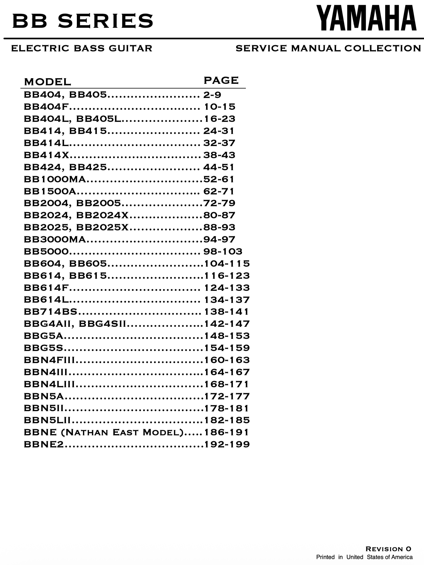 Yamaha BB Series Bass Guitar Service Manual Collection (Pages: 202)